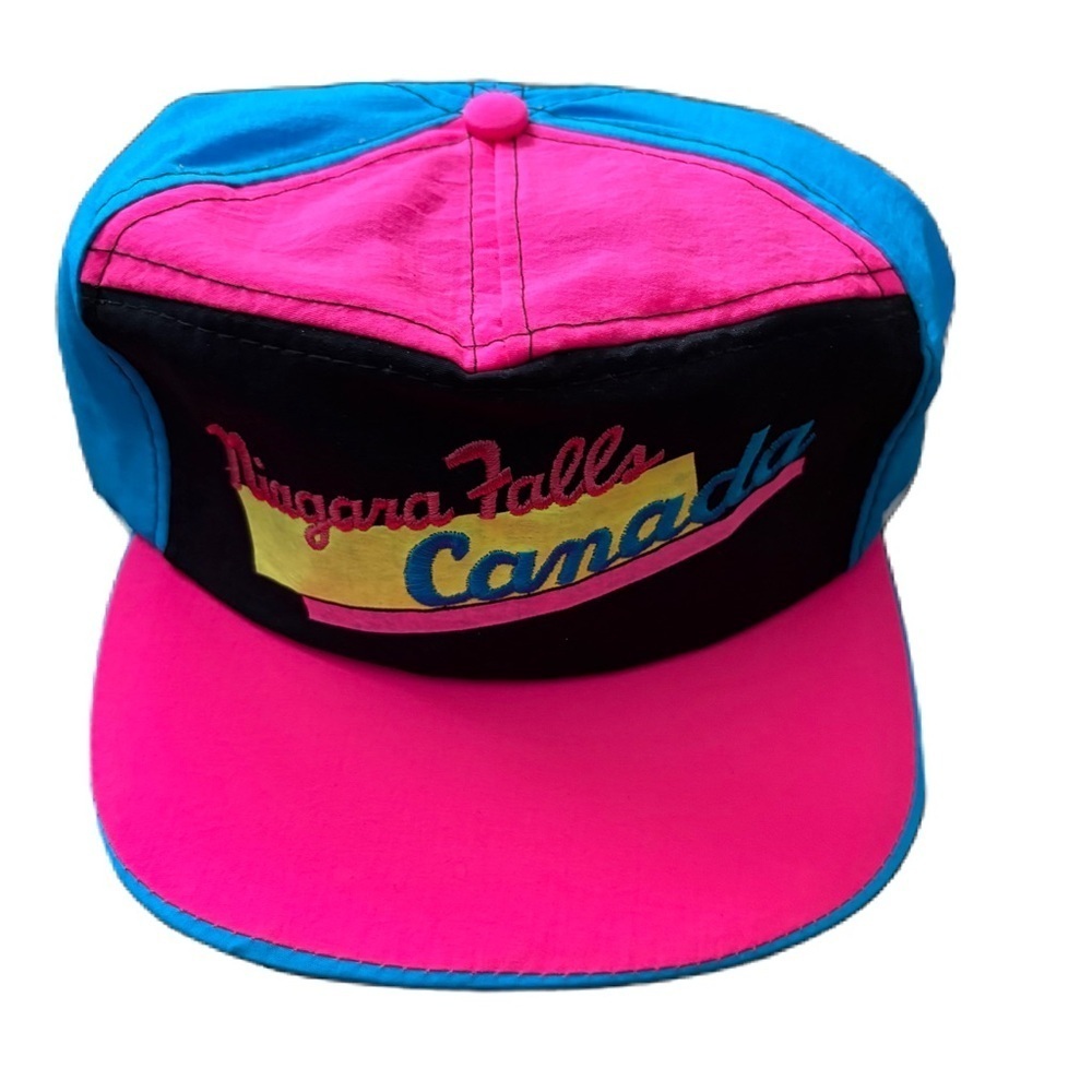 Vintage Niagara Falls Canada Hat SnapBack Bright Neon Pink 80s 90s Blue Pop